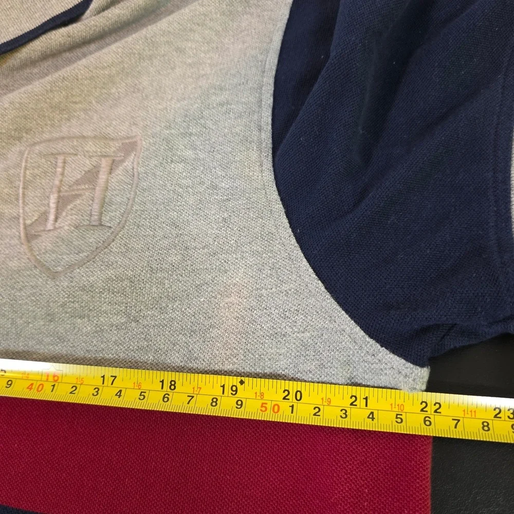 TOMMY HILFIGER Men's L‎ Gray Colorblock Rugby Polo 2010s Preppy Ivy Style